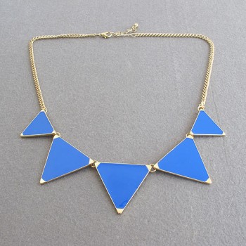 Vivid Colored Glazed Triangle Pendant Alloy Sweater Chain Necklace For Women